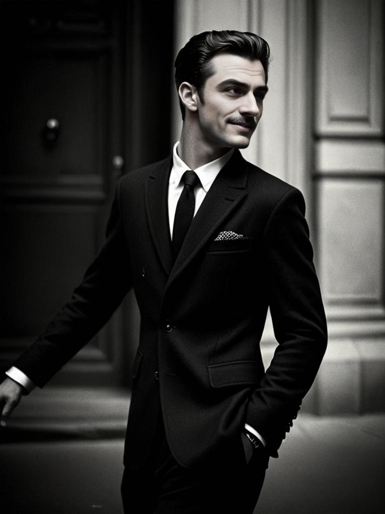 Confident Man in Elegant Suit Strolling City Street