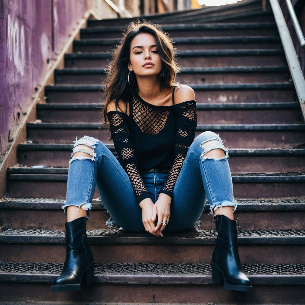 Confident Young Woman in Urban Fashion