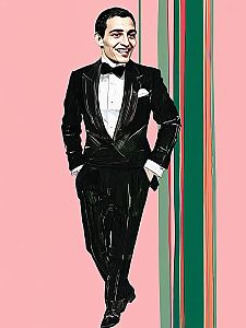 Stylish Man in Tuxedo against Pink Background