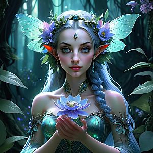 Mystical Woman with Wings in Enchanting Forest