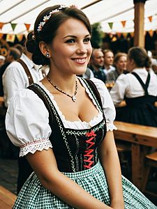Young Woman Wearing Traditional Oktoberfest Dirndl at Festival