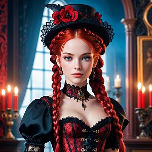 Gothic Romantic Woman in Victorian Outfit