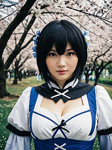 Woman in Realistic Blossom PPGZ Cosplay Costume with Cherry Blossoms