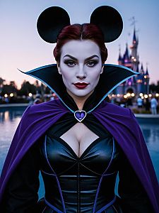 Photorealistic Disney Villain Costume Woman Portrait Outdoor Twilight