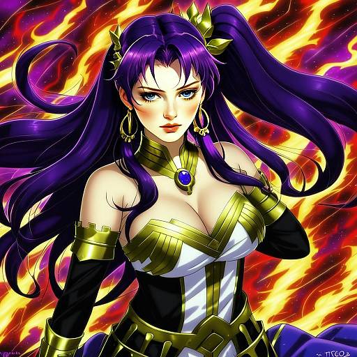 Ishtar Fire Emblem Anime Character Illustration with Fiery Background