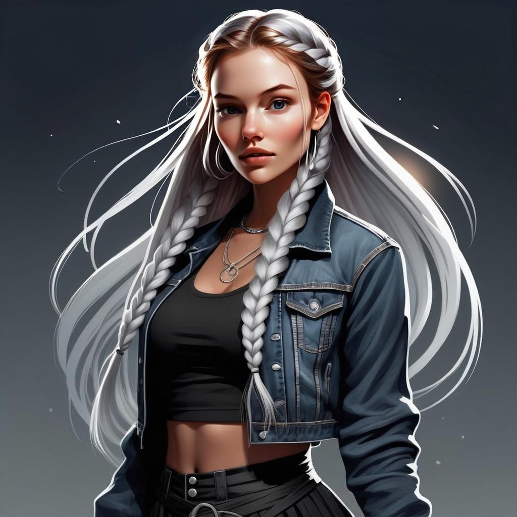 Digital Portrait of Young Woman with White Braided Hair