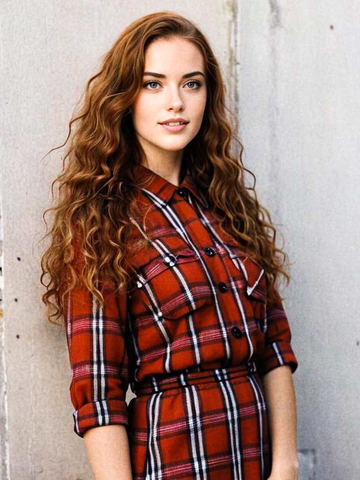 Confident Woman in Plaid Shirt