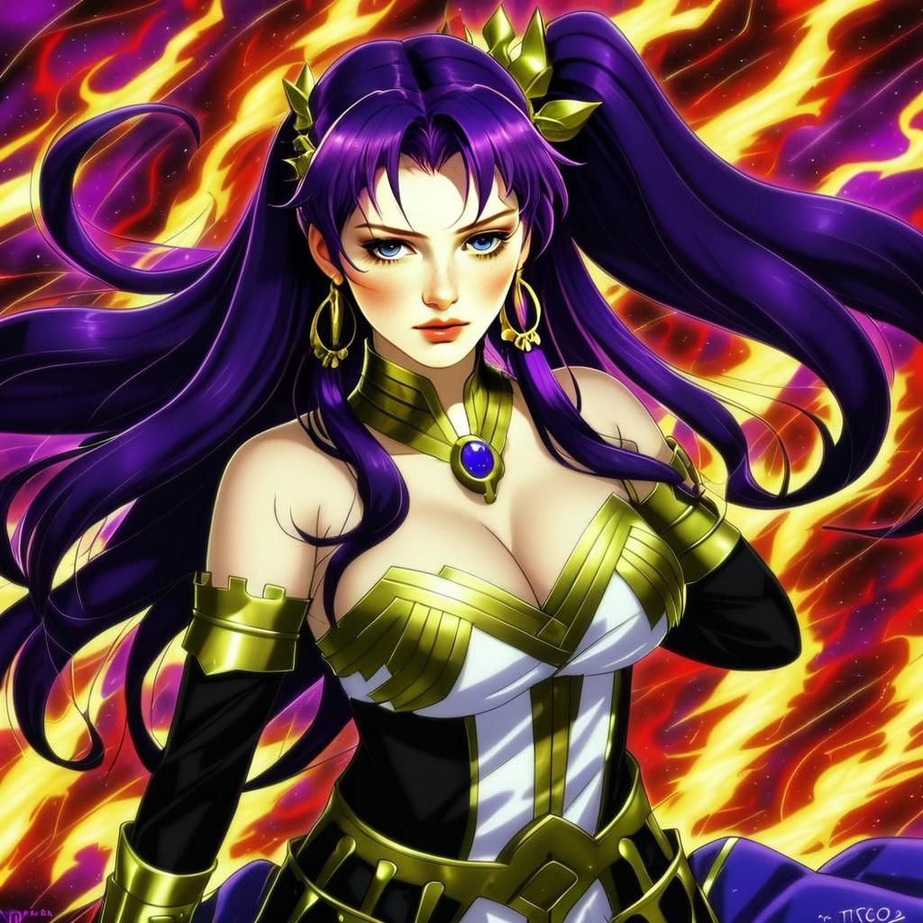 Ishtar Fire Emblem Anime Character Illustration with Fiery Background