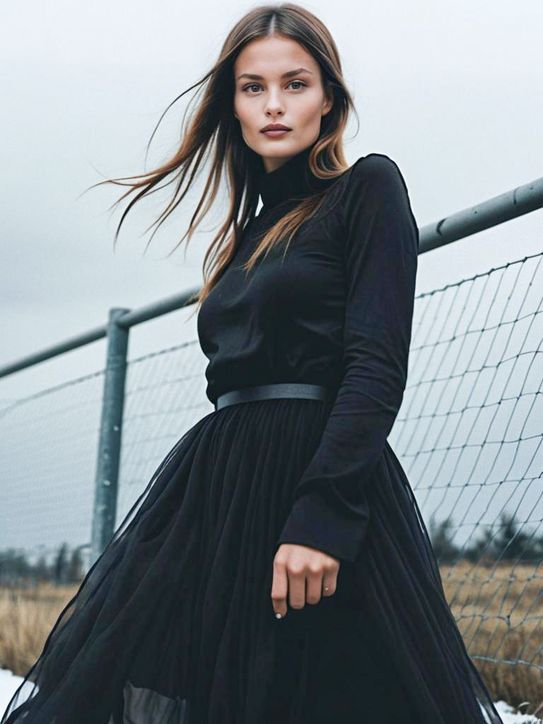 Elegant Woman in Black Outfit