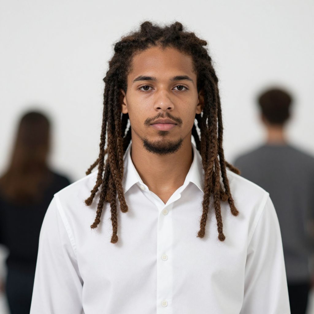 Portrait of Young Man with Dreadlocks in White Shirt
