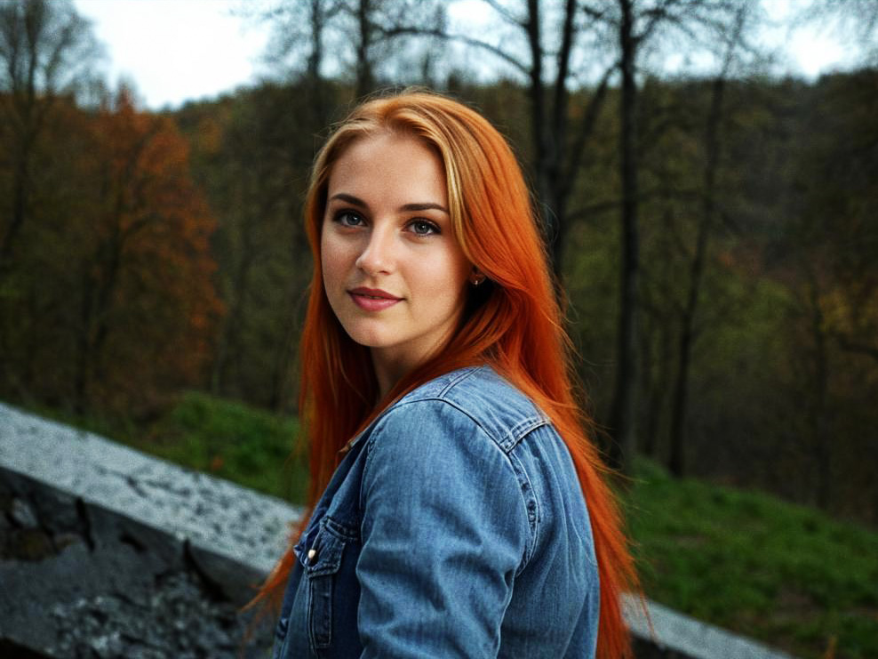 Young Woman with Orange Hair in Nature