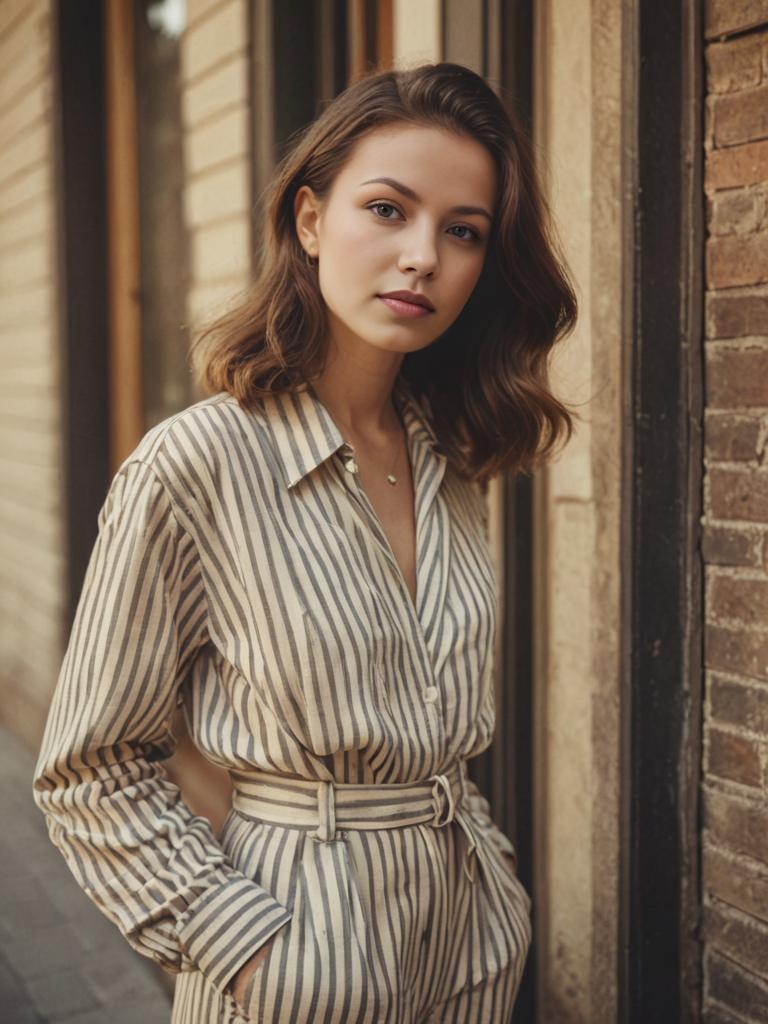 Elegant Woman in Chic Striped Outfit