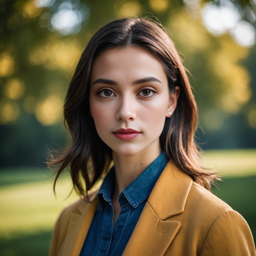 Woman in Yellow Blazer in Lush Green Setting