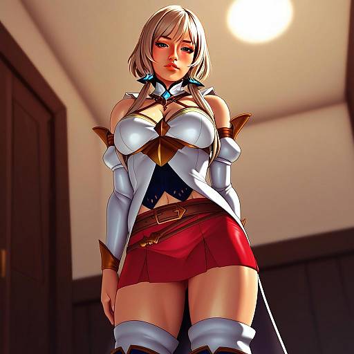 Fantasy Woman in Armor and Red Skirt Digital Illustration