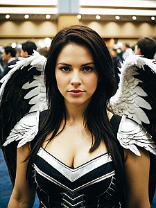 Woman in Warrior Angel Costume Candid Cosplay Portrait at Convention