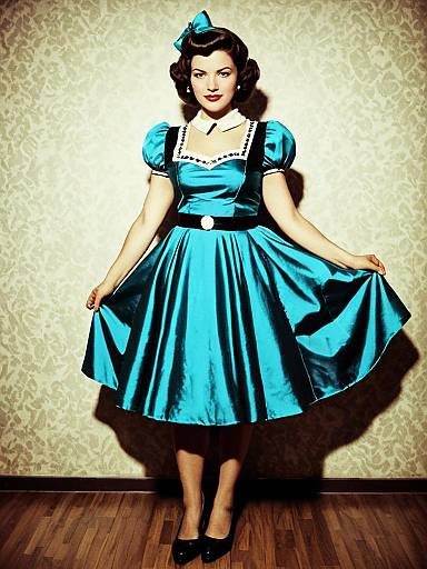 Woman in Retro 1950s Party Dress Costume Full Body Vintage Outfit