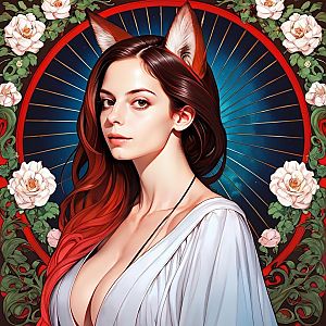Fantasy Woman with Fox Ears and Roses