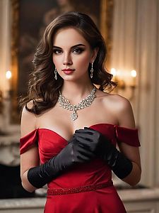 Glamorous Woman in Red Satin Gown