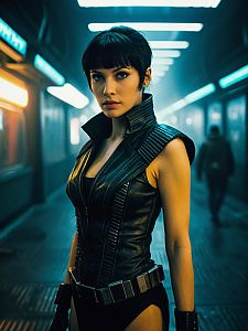 Woman in Blade Runner Joi Costume Photorealistic Futuristic Cosplay