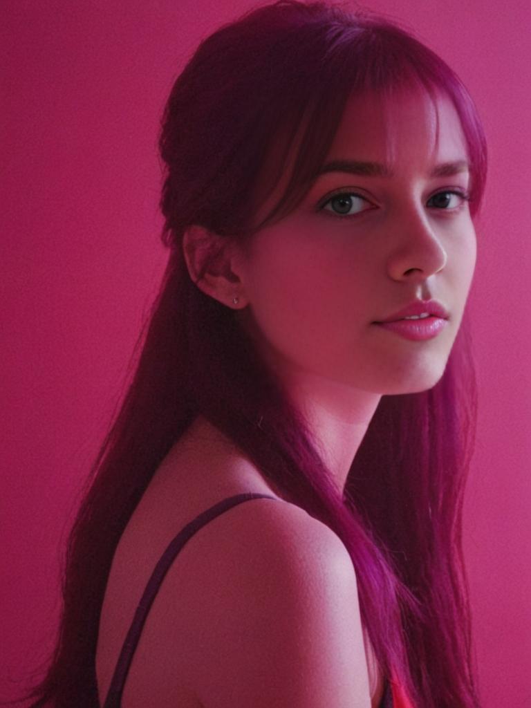 Contemplative Young Woman Against Pink Backdrop