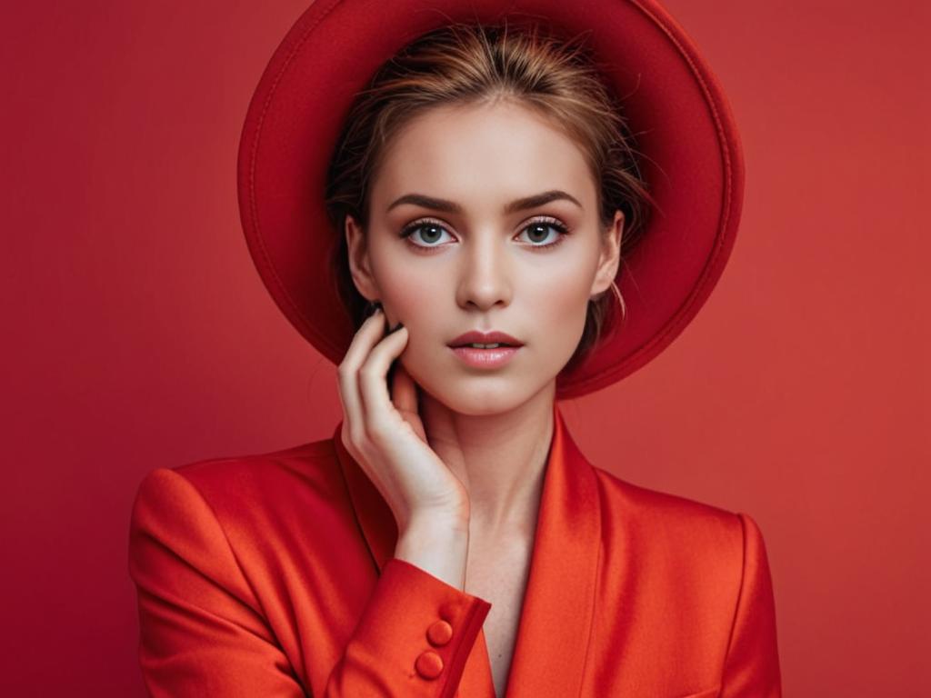 Elegant Woman in Red Outfit with Hat