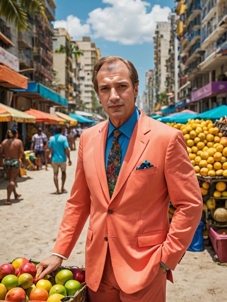 Man in Marketplace with Tropical Fruits