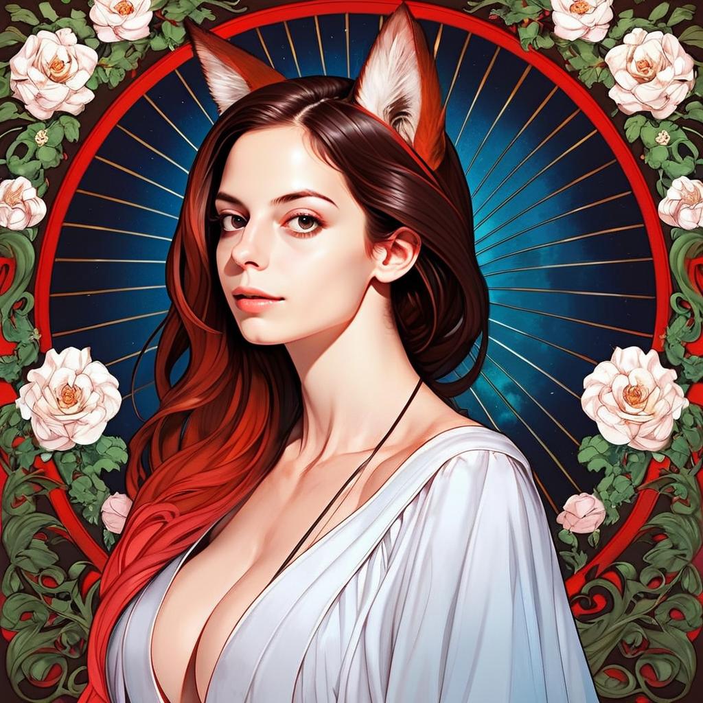 Fantasy Woman with Fox Ears and Roses Fantasy Woman with Fox Ears and Roses
