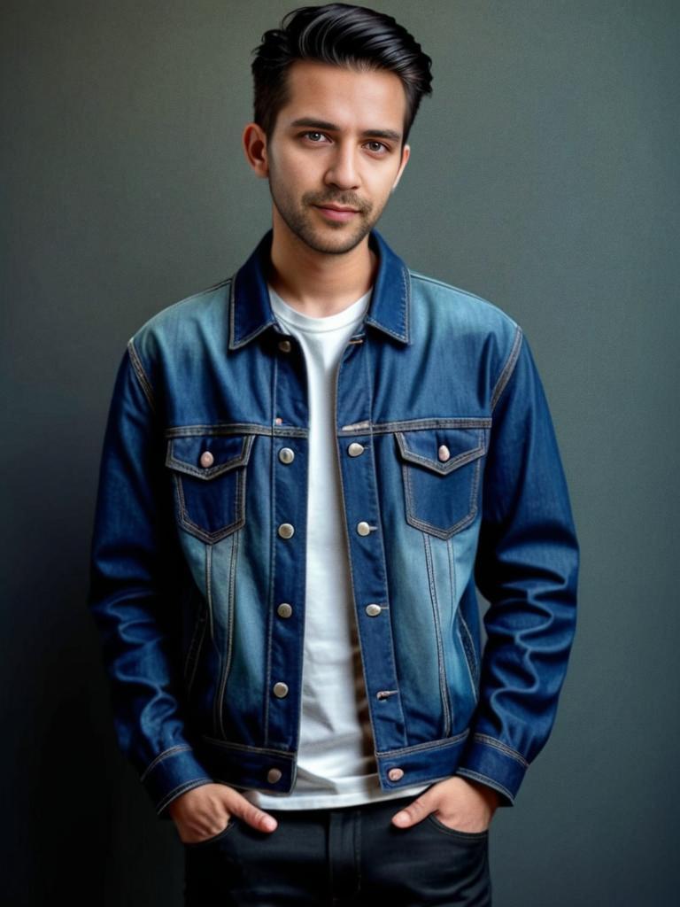 Confident Young Man in Denim Jacket