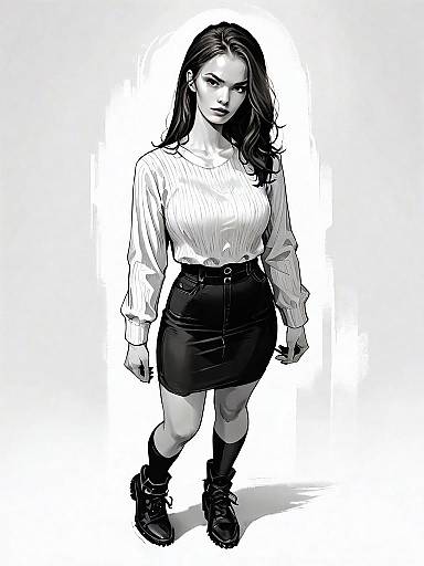 Realistic Comic Style Illustration of Woman in Casual Outfit Full Body