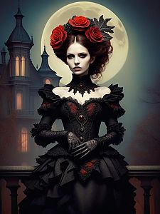Elegant Gothic Victorian Woman with Red Roses