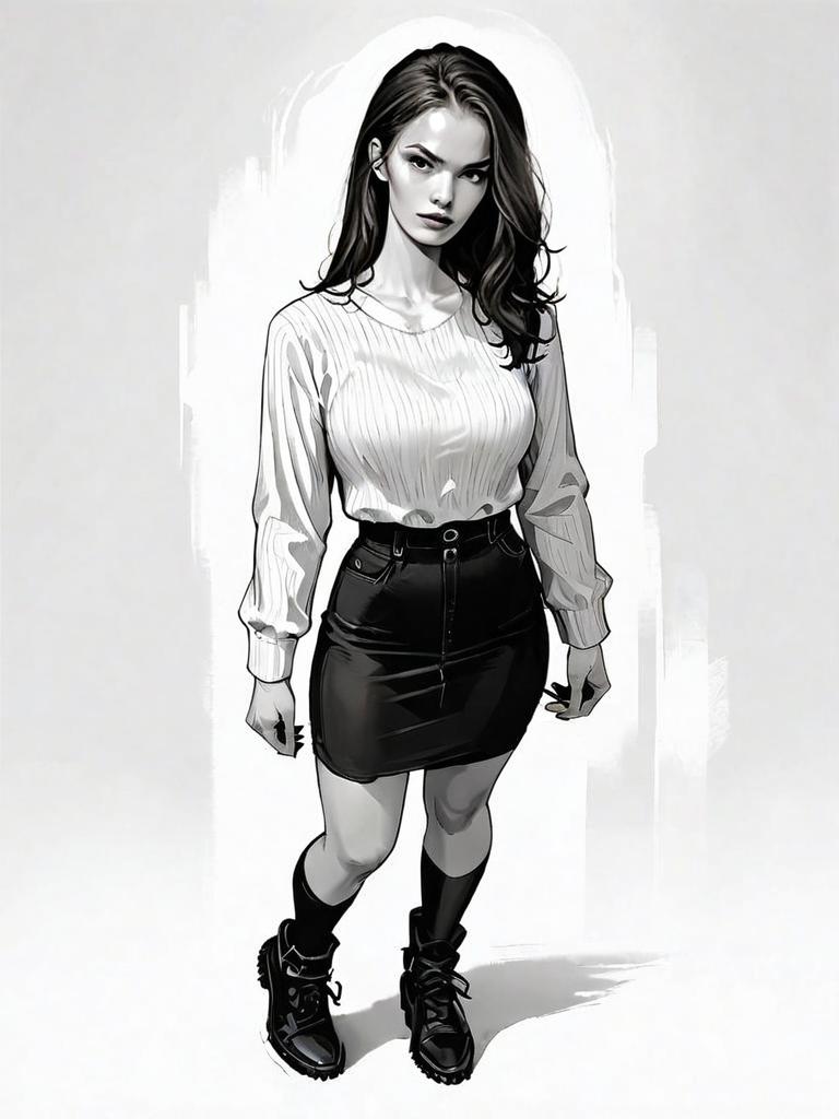 Realistic Comic Style Illustration of Woman in Casual Outfit Full Body