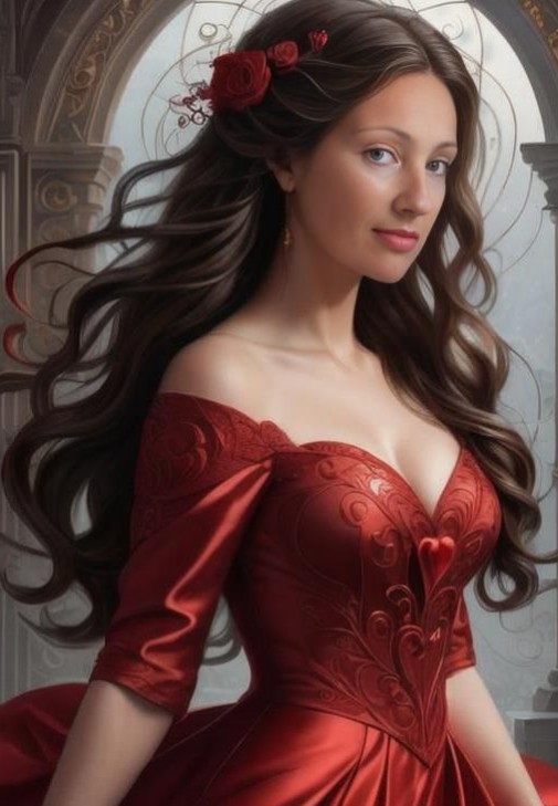 Elegant Woman in Red Embroidered Dress