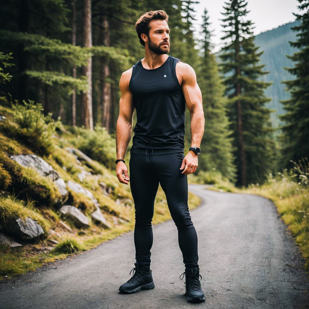 Confident Muscular Man on Forest Path