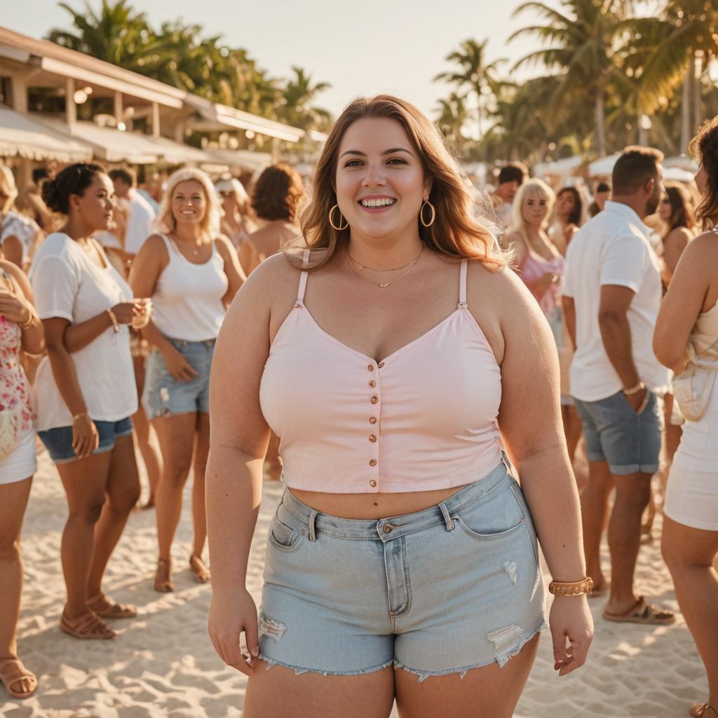 Confident Woman at Beach Party in Golden Hour