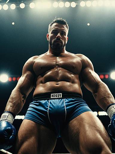 Muscular Boxer Man in Cinematic Realism Sports Shorts and Gloves