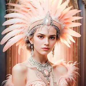 Elegant Woman in Vintage Feather Headdress