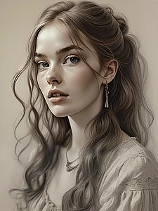 Digital Portrait of a Young Woman in Lace Blouse