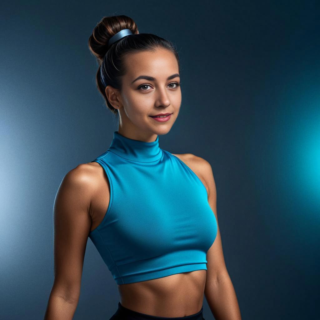 Confident Woman in Turquoise Crop Top