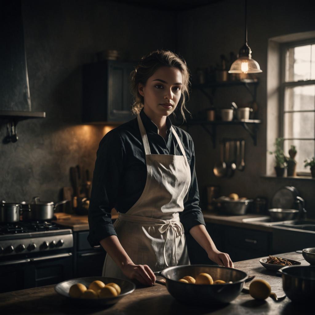 Female Chef in Rustic Kitchen