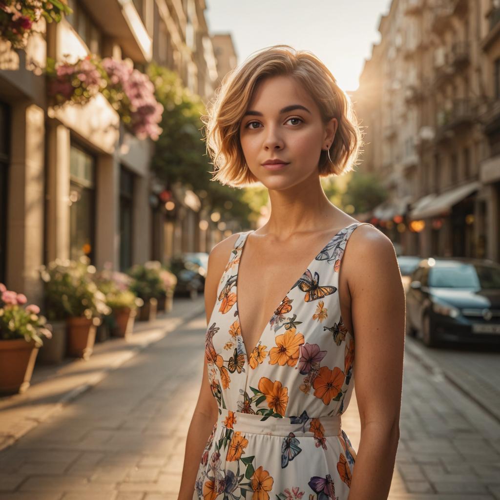 Woman with Butterfly Haircut in Urban Setting