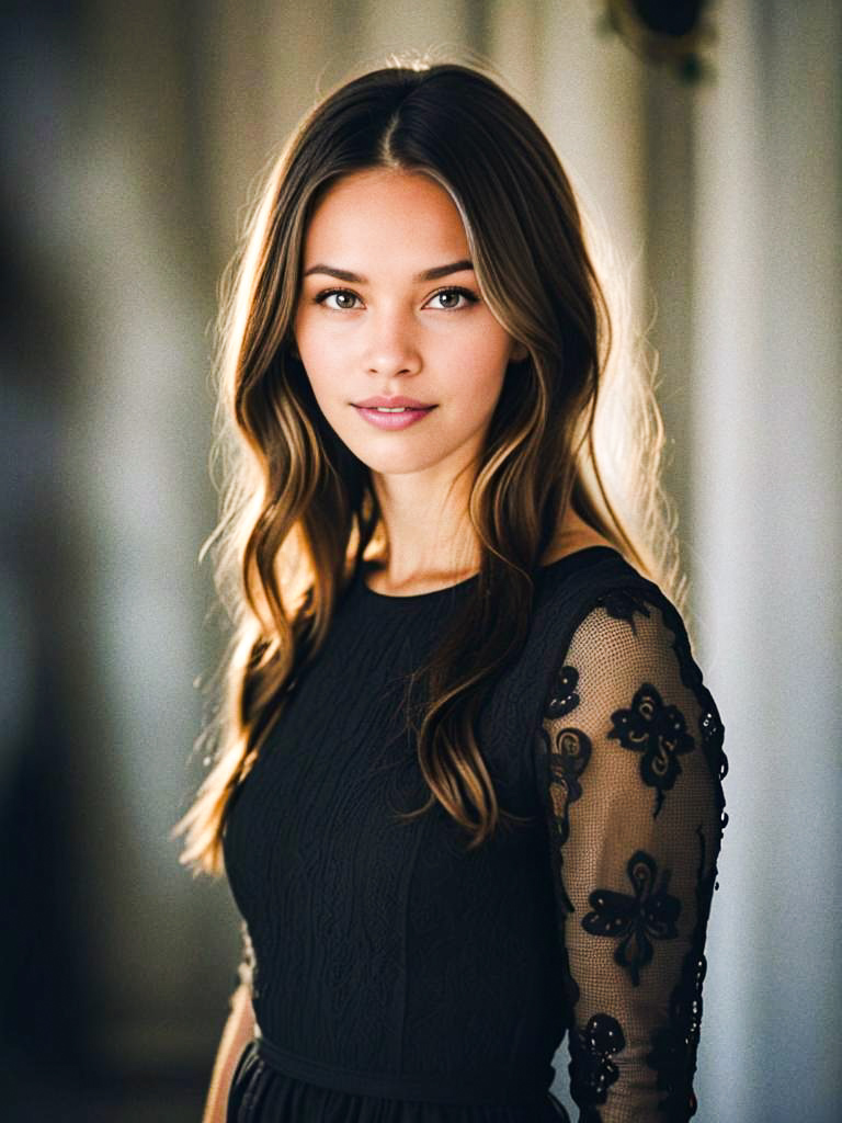 Elegant Woman in Black Lace Dress