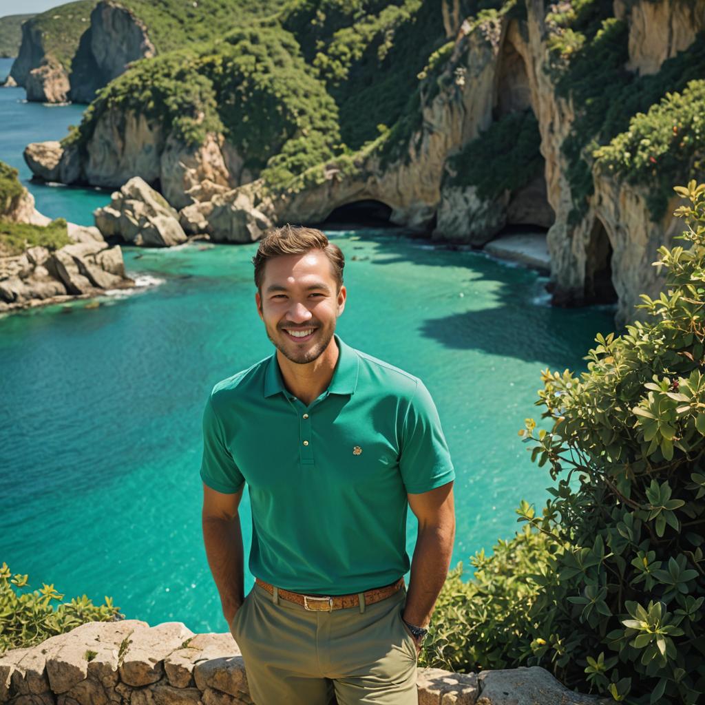 Cheerful Man in Coastal Landscape