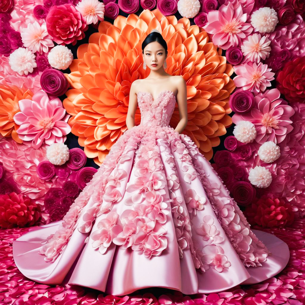 Woman in Pink Gown with Floral Backdrop