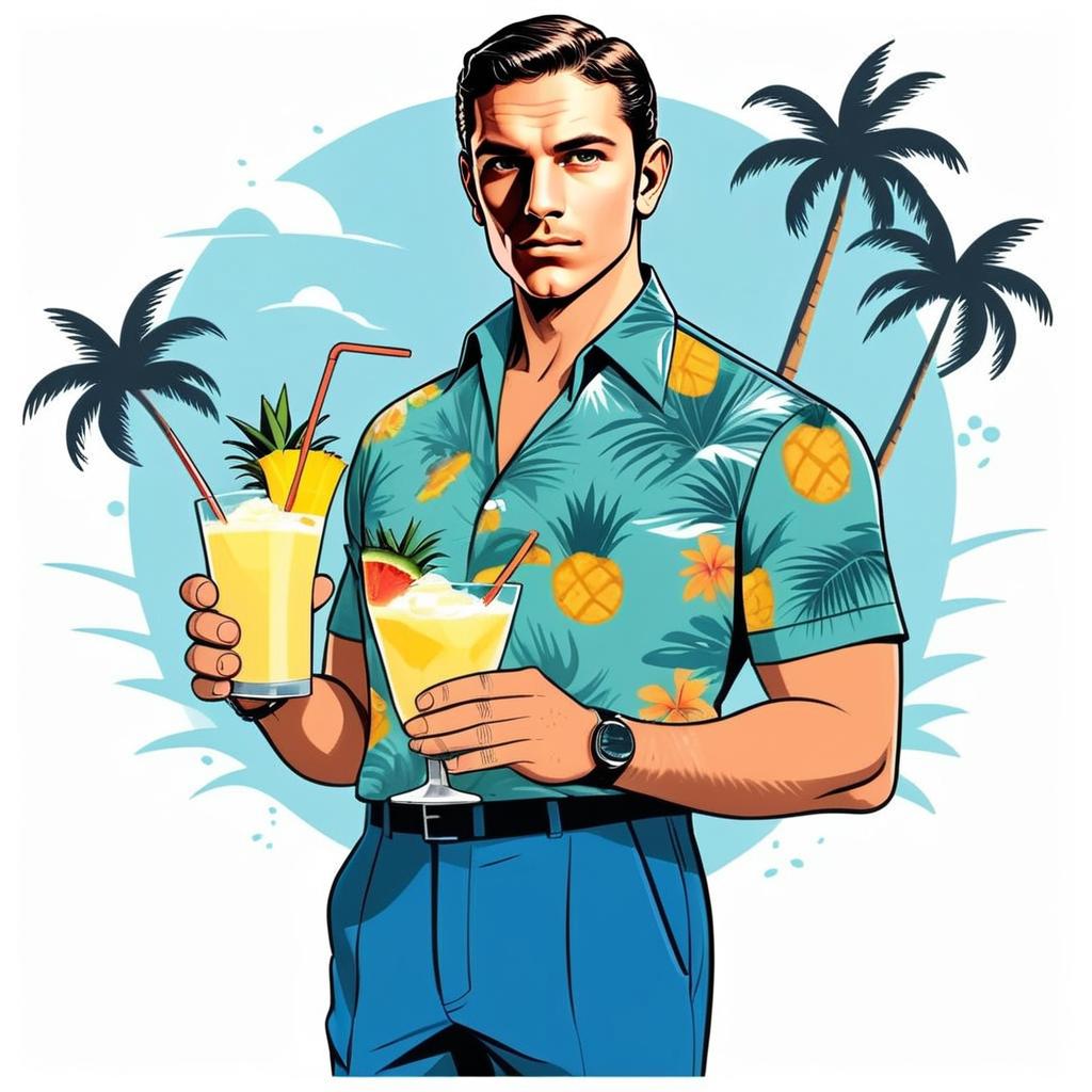 Tropical Man with Cocktails