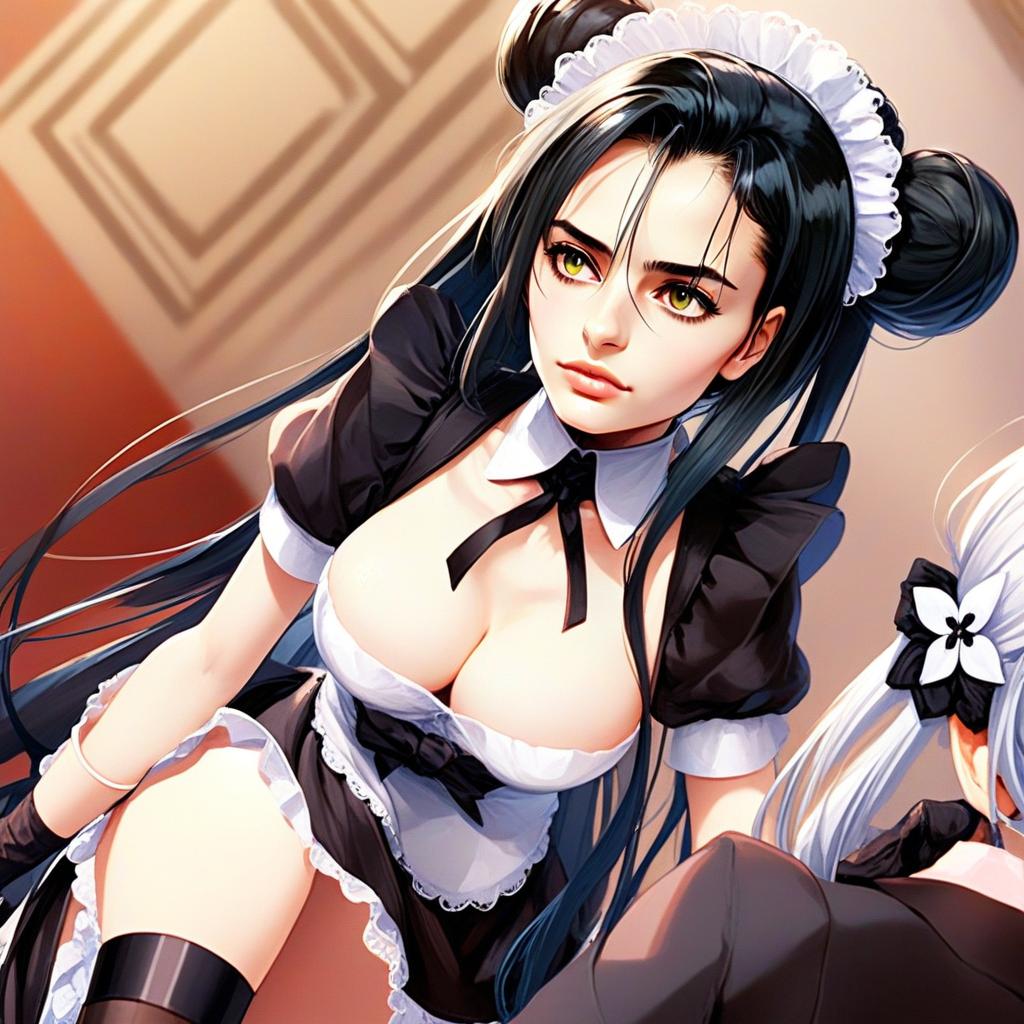 Anime Woman in Detailed French Maid Outfit Digital Illustration