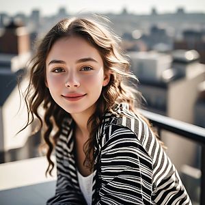 Young Woman with Curls on Rooftop