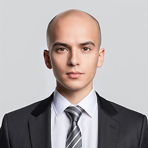 Bald Man in Black Suit Portrait