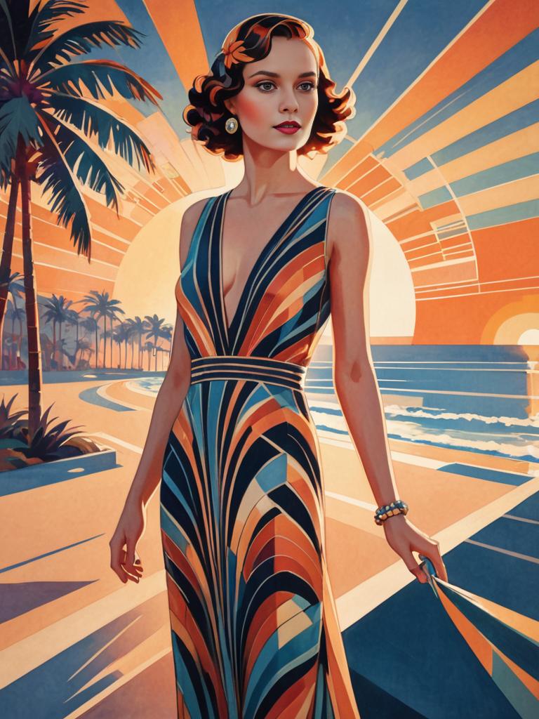 1920s Art Deco Woman with Tropical Backdrop