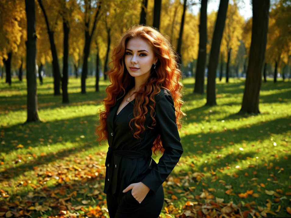 Woman in Black Outfit Amidst Autumn Leaves