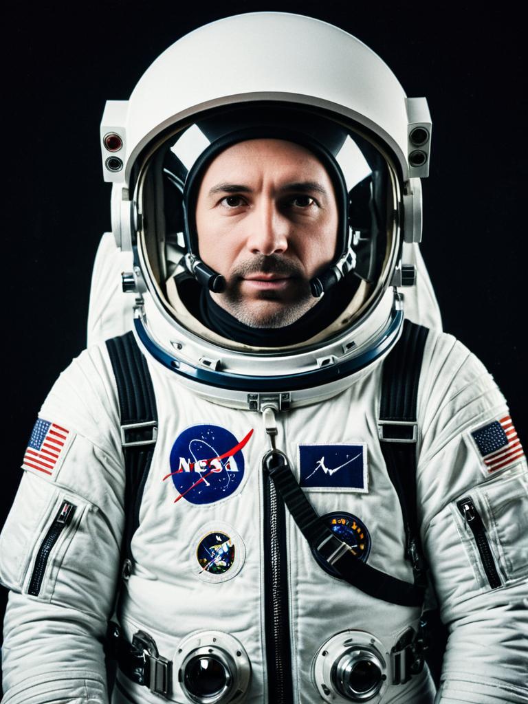 Man in Adult NASA Astronaut Costume with Helmet